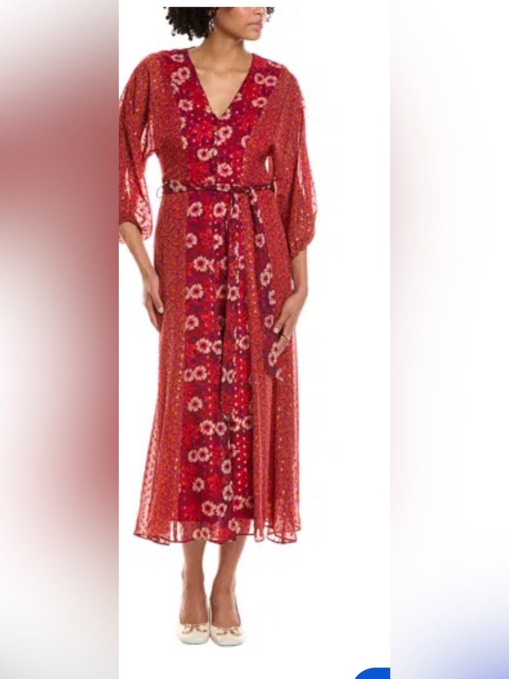 Taylor Red Floral Boho Maxi Dress with Waist Tie